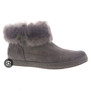 UGG Elowen Charcoal Suede Fur‑Trimmed Zip Ankle Boot Dual‑Density Footbed W 8